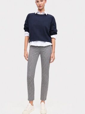 Cambio Black & White Gingham Check Stretch Poplin Cropped Trousers